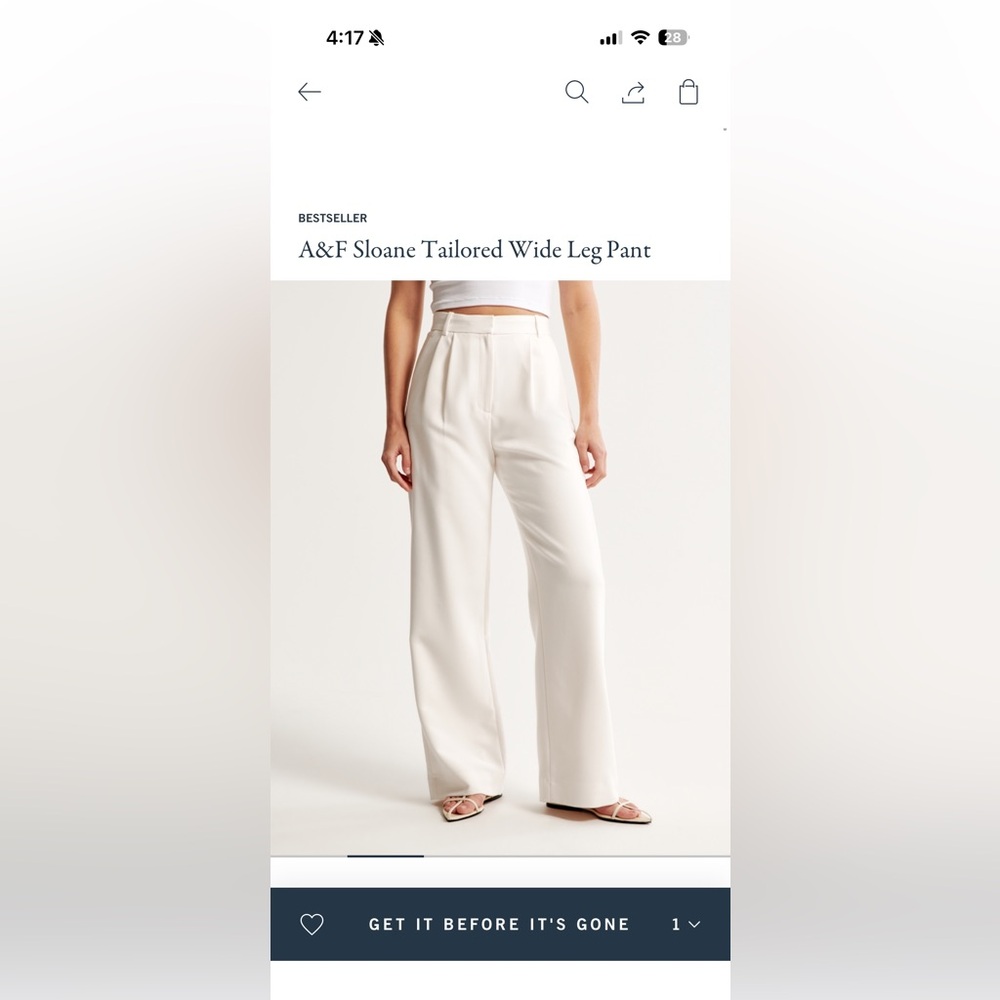 Abercrombie & Fitch Sloane Tailored Wide Leg Pant - Cream